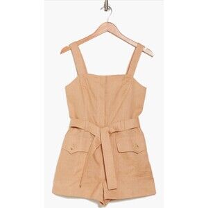 A.L.C. Gilmour 100% Linen Tie Waist Romper Khaki Brown Size 0 NWT Coastal Beach